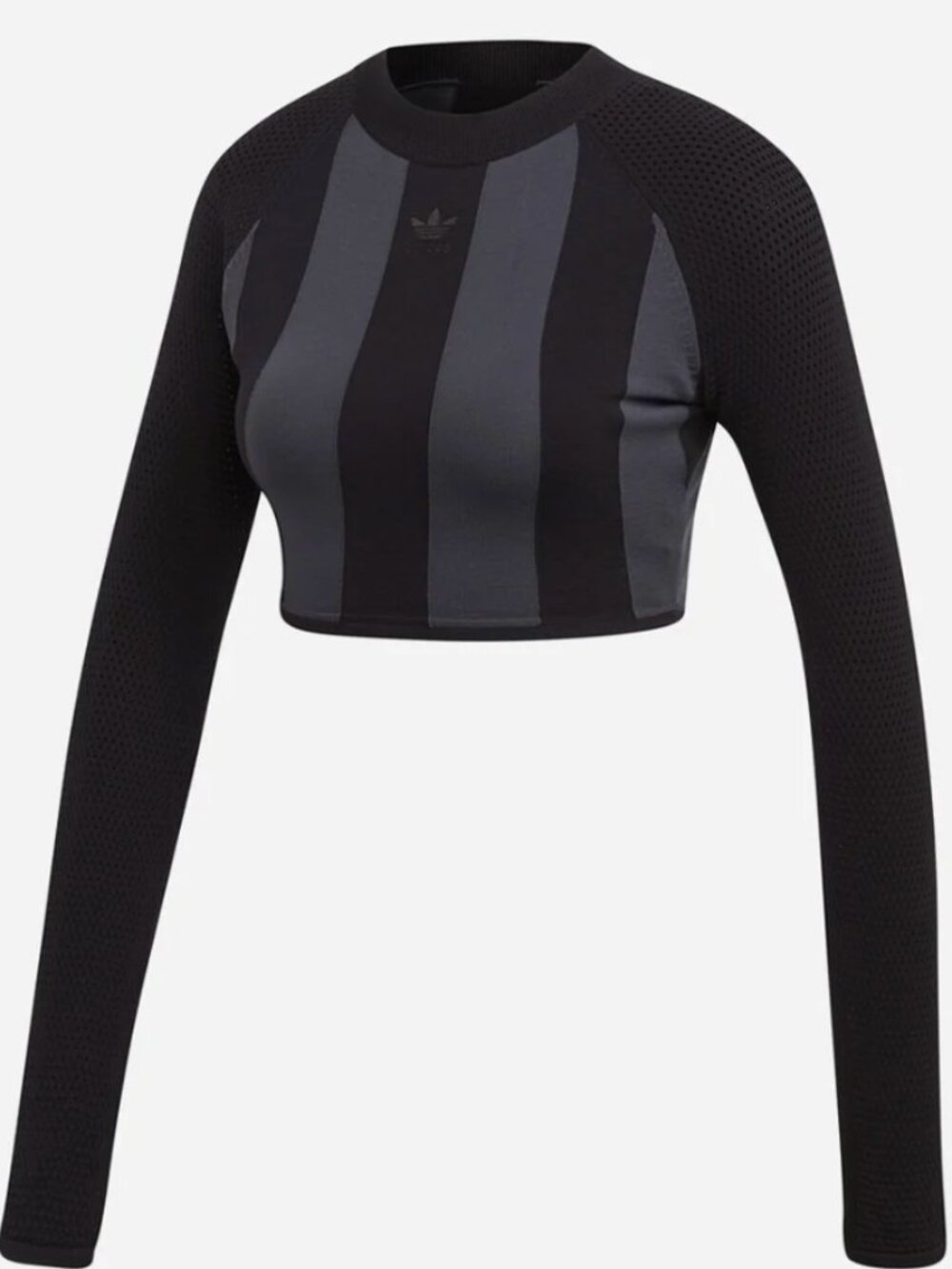 Adidas AA-42 Crop Knit Top Stripe Long Sleeve Black Gray 03 Sz Large